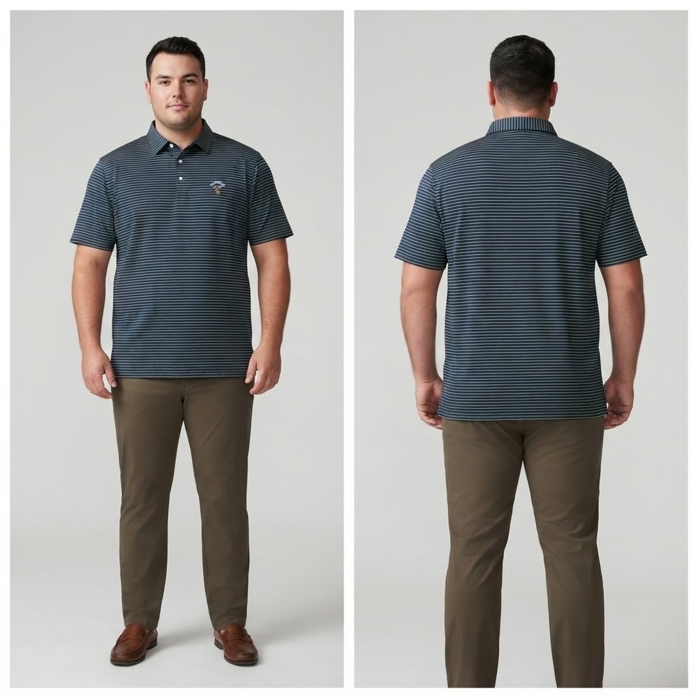 Peter Millar Summer Comfort Polo Mens 2XL Navy Green Stripe Waterville Golf Logo